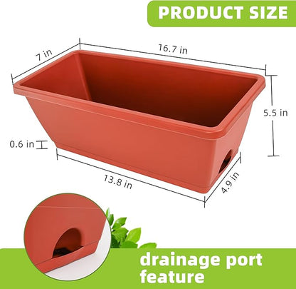 Window Box Planter, 7 Pack Plastic Vegetable Flower Planters Boxes 17 Inches Rectangular Flower Pots with Saucers for Indoor Outdoor Garden, Patio, Home Decor