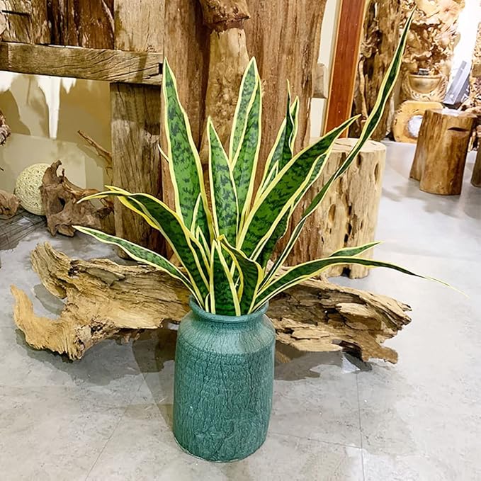Artificial Snake Plant 4 Pcs 30 Inch Fake Sansevieria Plants for Indoor/Outdoor Home Decor Garden Office Store Decoration (Yellow and Green)