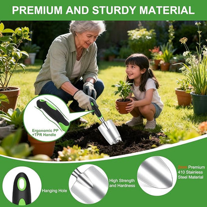 Yesker Gardening Tools 22-Piece Heavy Duty Garden Tool Set Gardening Supplies Gifts for Women Men Gardening Hand Tool Kit with Non-Slip Ergonomic Handle, Garden Bag, Gloves, 15 Plant Tags, Black Green
