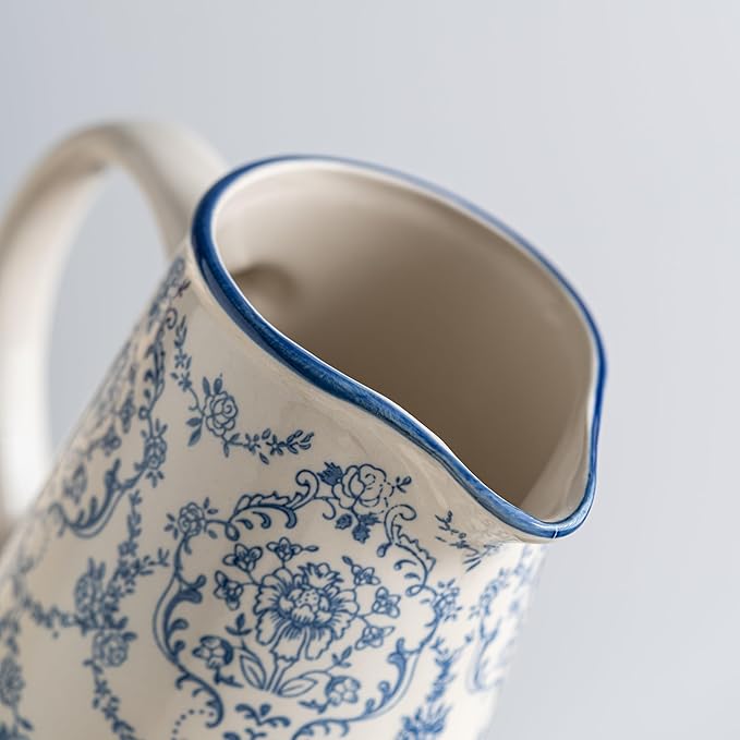 Blue and White Vase, Vintage Blue Ceramic Flower Vessel,Ceramic vases for Home Decor,Vintage Vase for Home Decor, Living Room, Shelf, Office, Rustic Table Centerpiece (Tall)