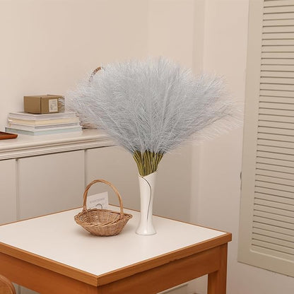 Faux Silver Pampas Grass - 60pcs 24 Inch Short Artificial Pampas Grass Decor, Fake Pompas Floral for Vase Filler, Wedding Flower Arrangement, Party and Home Decor (Silver, 60 Pieces)