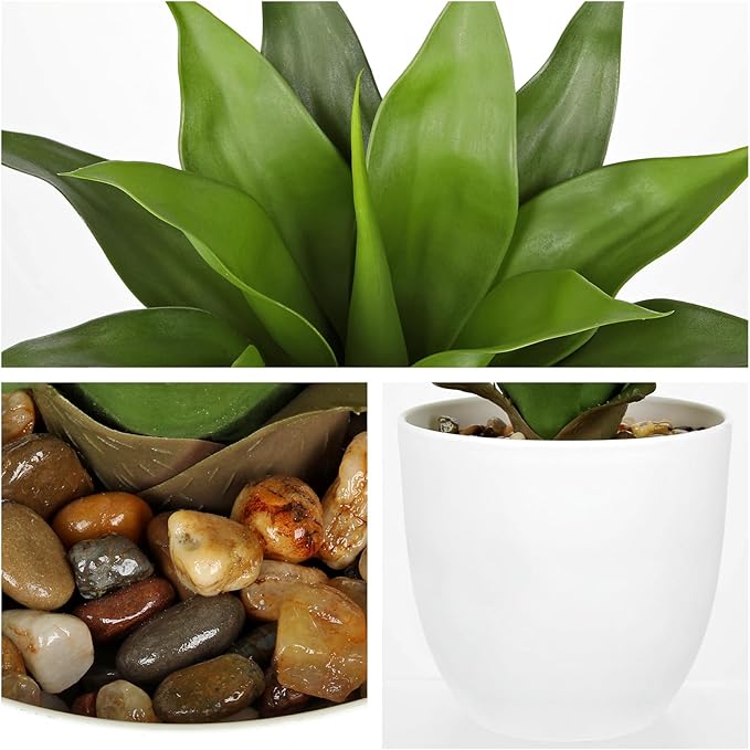 Fake Agave Plants 15.7 inch Large Artificial Plants in White Pot Faux Agave Plant Realistic Fake Plant for Home Decor Office Table Living Room Desk Bathroom Dining Centerpieces Balcony Indoor Decor
