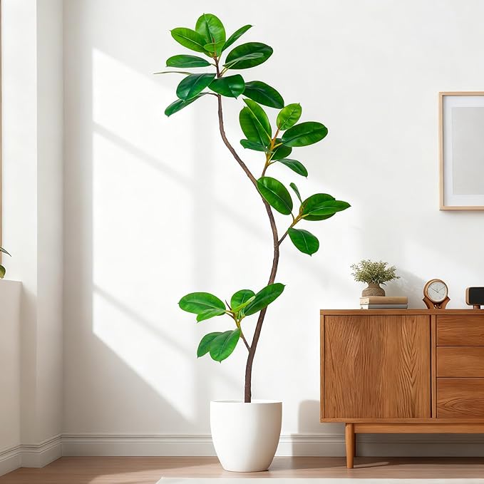 5.2FT Artificial Rubber Tree Faux Plants Indoor Faux Floor Artificial Trees Indoor,Fake Plant Fake Tropical Plants,Large Floor,Real Touch Rubber Tree for Home Decor