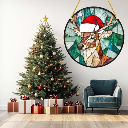 Acrylic Window Hanging Deer Christmas Stained Panel Window Decoration for Outdoor Indoor Garden Yard Home Winter Decor 12 Inch