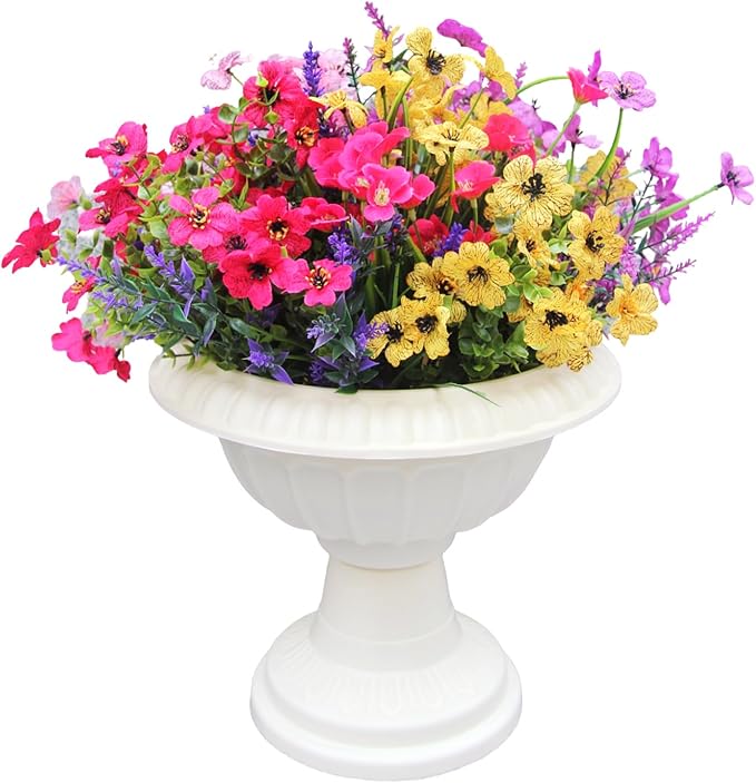 12 Outdoor Artificial Flower Pieces, Bulk Fake Plastic Plants for Porch, Window, Home & Wedding Decoration in Fall and Summer, Ideal for Hanging Planters (Spring Grass Flower).