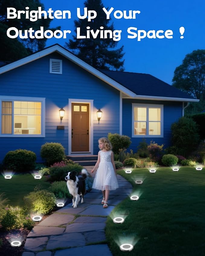 Mini Solar Ground Lights Outdoor 32 Pack Waterproof Upgraded Anti-Rust Solar Flat Garden Lights Stainless Steel Solor Powered Disc Landscape Light for Pathway Walkway Yard Lawn Patio-Cool White