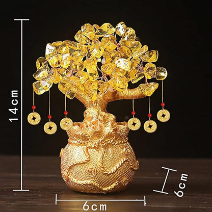 Amethyst Crystal Money Tree – Feng Shui Wisdom Purification Golden Bag Bonsai Lucky Gemstone Home Office Decor (14cm Height)