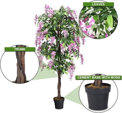 Goplus 6FT Ficus Artificial Tree, 2 Pack Fake Wisteria Tree in Nursery Pot, Greenery Faux Floor Plant, Tall Artificial Plants for Indoor Outdoor Bedroom Living Room Decor