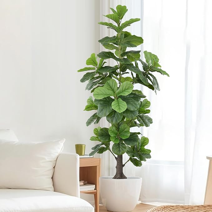 Artificial Fiddle Leaf Fig Tree 6FT(72in) Tall Faux Tree with Large Realistic Trunks and Big Leaves, Fake Floor Potted Artificial Plants for Home Office Garden Indoor Decor (6feet,1Pack)