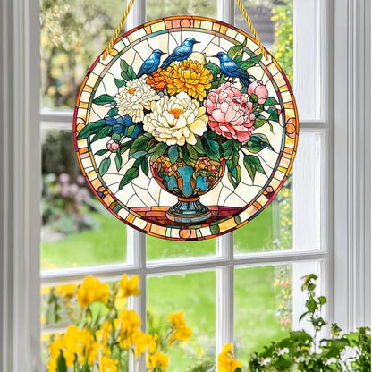 Acrylic Stained Window Hanging Flowers Art Acrylic Decoration for Indoor Outdoor Home Bar Office Garden Plastic Ornament Decor 8x8 Inch