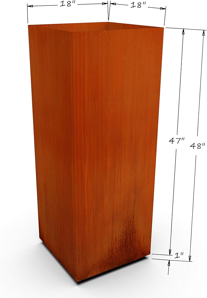 Plantercraft Corten Steel Planter Tall Cube Garden Box Metal Outdoor Heavy Duty | Made in USA | Fully Assembled | Commercial Residential