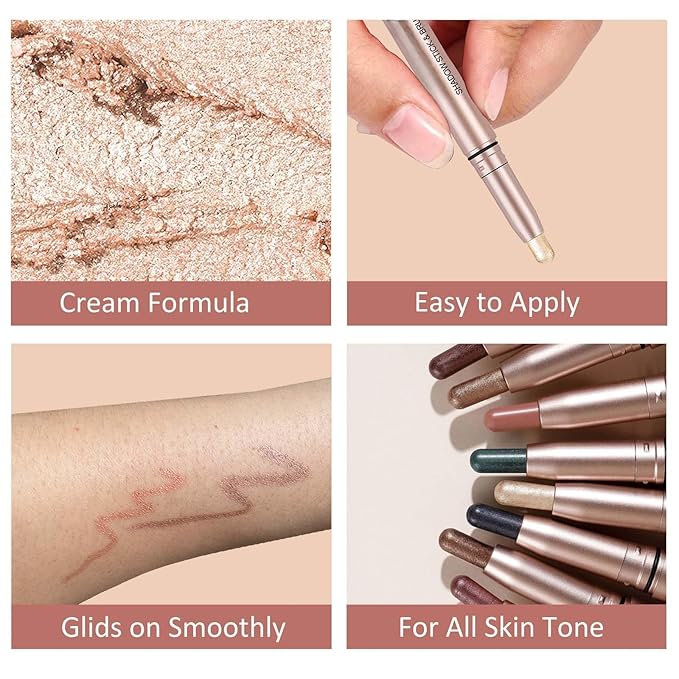 Light Pink Eyeshadow Stick Makeup, Waterproof Hypoallergenic Long Lasting Cream Eye Shadow Pencil, Highlighter Matte Crayon eyes liner, Glitter Primer Palette Shimmer Eyeliner Pen