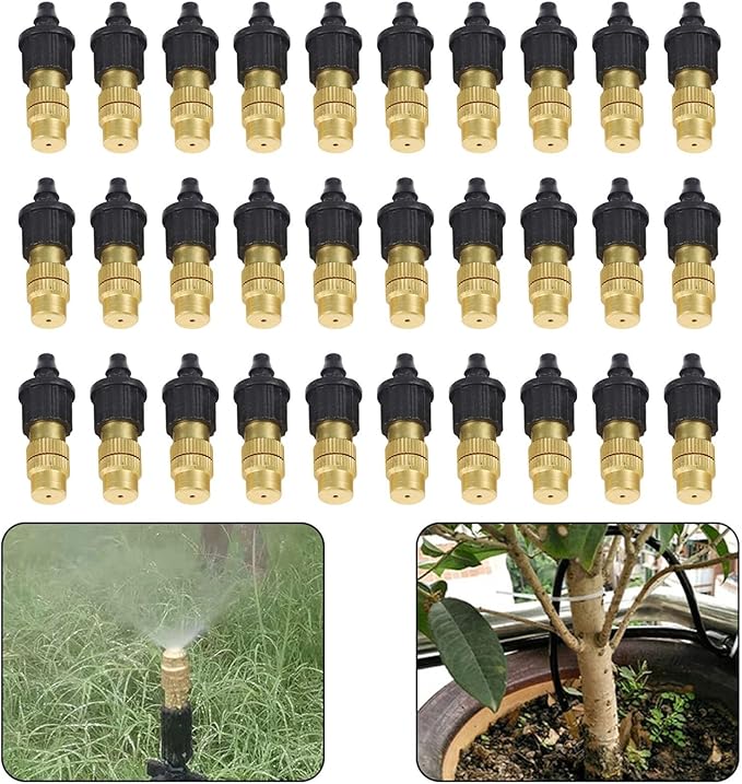 30-Piece Adjustable Misting Nozzle Set, Brass Spray Sprinkler for Garden Watering, Compatible with 47mm Hoses