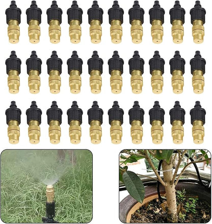 30-Piece Adjustable Misting Nozzle Set, Brass Spray Sprinkler for Garden Watering, Compatible with 47mm Hoses