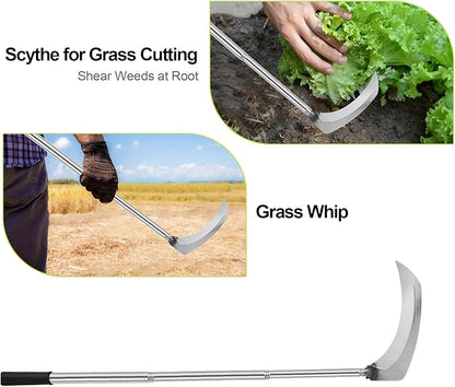 Sickle Weeding Garden Tool, Hand Weed Scythe for Grass Cutting, Billhook for Vines Bushes Cutter for Yard, Fields, Lawn and Ditches, Scythes Knife Tool for Farming Harvesting -Long Handle