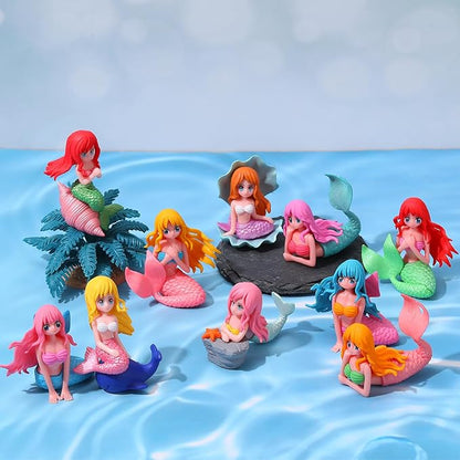 10 Pcs Mini Mermaid Figurines, Hand-Painted Cute Mermaid Miniature Figurines for Garden Decor, Cake Topper & Landscapes