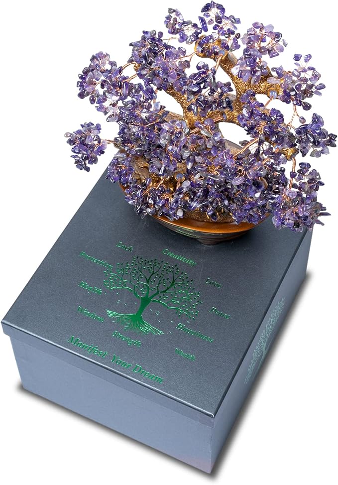 Natural Large Amethyst Tree,14"Amethyst Crystal Bonsai Tree(1251 Gemstone Count) Chakra Tree with Healing Properties Crystal Feng Shui Money Tree of Life for Positive Energy Good Luck Wealth