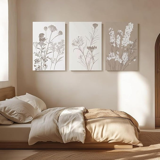 Wivsev Floral Wall Art,Wildflower Canvas Wall Art,Boho Art Wall Decor for Bedroom,Livingroom,Bathroom (24" x 36" x 3 pcs)