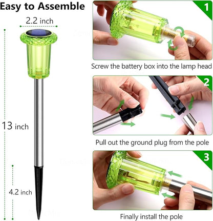 DenicMic Solar Lights Outdoor 10 Pack Green LED Waterproof Yard Garden Patio Backyard Pathway Walkway Landscape Lawn Outside Solar Christmas Lights Outdoor