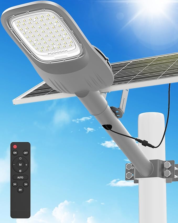 Engrepo Solar Street Light Outdoor, 20000LM Solar Parking Lot Lights Commercial Dusk to Dawn Outside, IP65 Waterproof Security Led Flood Light with Remote Control for Street, Court, Barn, Yard.