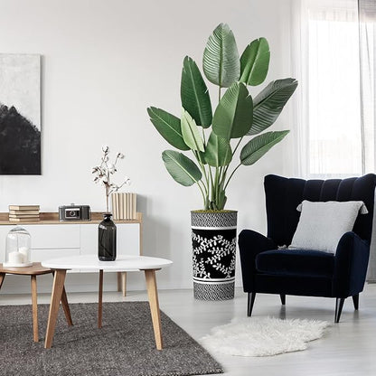 Artificial Tree in Elegant Black Floral Planter, Fake Bird of Paradise Silk Tree for Indoor and Outdoor Home Decoration - 67" Overall Tall (Plant Pot Plus Tree)
