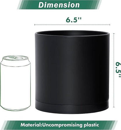 D'vine Dev 2 Pack 6.5 Inch Modern Plastic Plant Pots, Small Garden Planters for Plant with Drainage Holes and Saucers, Black Color, 74-Y-L-1