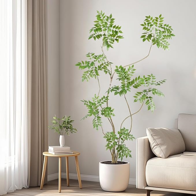 Artificial Sumac Tree,6ft（1pack） Tall Fake Plants Artificial Mahonia fortunei Plants for Indoor, Fake Trees for Office Home Living Room Floor Patio Greening Porch Decor