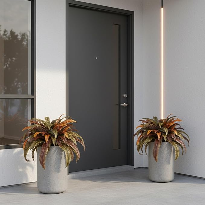 KOL 2-Pack 45in Artificial Boston Ferns, Autumn Faux Fern Bushes with Bendable Stems for Hanging or Floor Display, Living Room Wedding Indoor Outdoor Decor