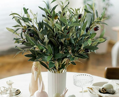 5PCS Artificial Olive Branches for Vases 18.9 Inch Faux Olive Tree Stems with Fruits,Fake Plants Greenery Leaves for Home Decor Weddings Party Floral Arrangement