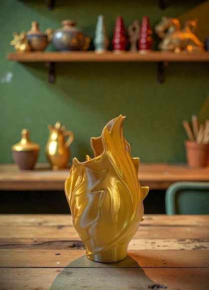 3D Printed Leaf Planter Vase (Gold, 7.5x4.5x3.5)