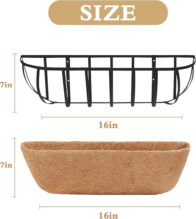 Window Box Railing Planter with Coco Liner 2 Pack 16 Inch Metal Hanging Flower Planter Deck Railing Planters Boxes for Balcony Outdoor Plants Fence Porch Patio