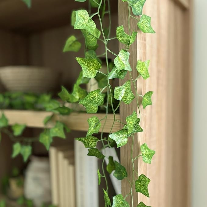 CQURE 48 Pack 336Ft Artificial Ivy Fake Vines,Ivy Garland Greenery Garland Fake Hanging Plants Vines Aesthetic Green Leaves for Bedroom Wedding Party Garden Wall Room Decor