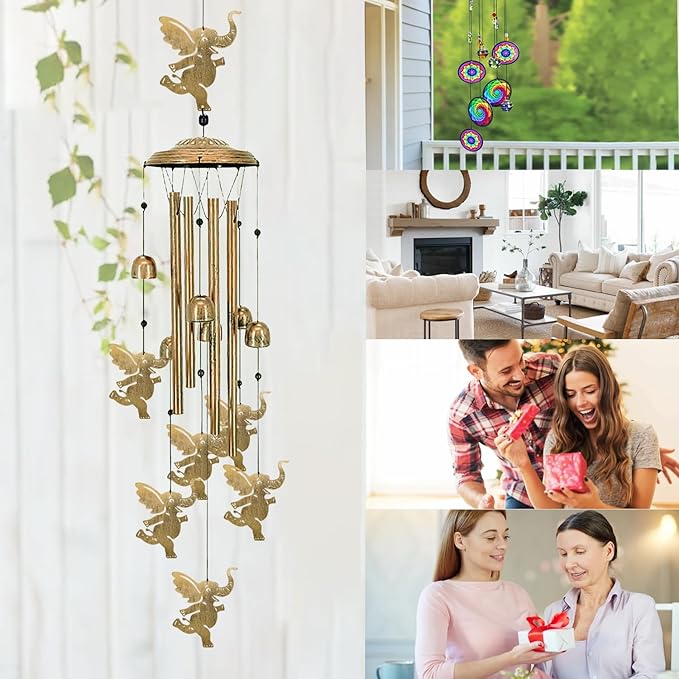 Elephants Wind Chimes for Outside,42“ Metal Wind Chime for Indoor Ourdoor Garden Yard Patio Home Porch Elephant Decor, Memorial Windchimes House Warming Birthday,Elephant Gifts for Women