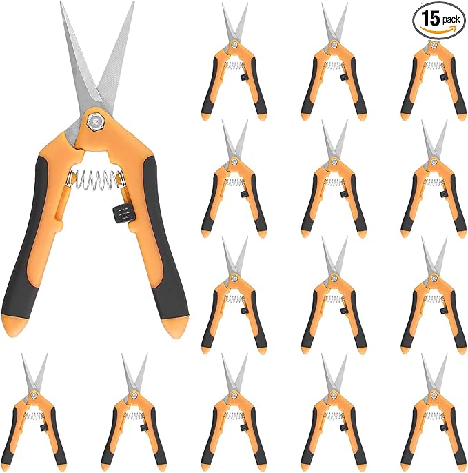 15 PCS 6.5 inch Garden Pruning Shears, Gardening Hand Pruners with Straight Stainless Steel Precision Blades, Pruning Shears Bud Trimming Scissors for Flowers Branches Precise Cuts