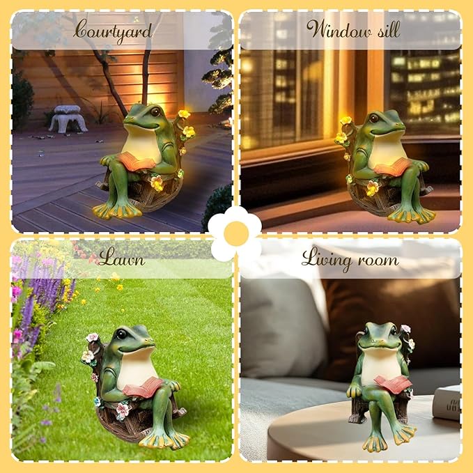 Solar Miniature Frog Garden Statues - Christmas Decorations Gift Frogs Statue Decor, Art Outdoor Figurine Lights for Patio Yard Balcony Lawn, Unique Housewarming Birthday Gifts for Women Mom Family