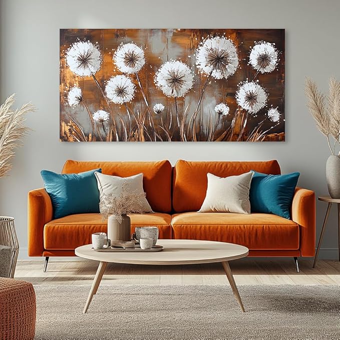 Country Dandelion Wall Art for Living Room Office Rustic Blowball Retro Floral Flower Oil Painting Prints Vintage Abstract Dandelion Flowers Canvas Artwork Farmhouse Bedroom Decor (30x60 Inches)