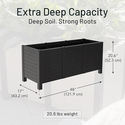 Tierra Verde 17-Inch x 48-Inch Raised Garden Trough Box with Tool-Free Connect System and Crafted from Recycled Materials, for Patios or Decks, Black