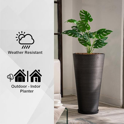 XBrand Modern 28-Inch Tall Round Planter, Modern Tapered Planter Perfect for Indoor & Outdoor Planter, Patio Décor, Set of 2, Black