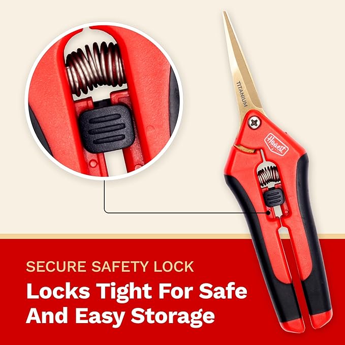 The Harvest Company Low Profile Straight Titanium Pruner, 6.5 Inch Garden Shears, Titanium Blade, Precision Gardening Scissors with Soft Gel Handle