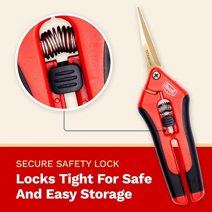 The Harvest Company Low Profile Straight Titanium Pruner, 6.5 Inch Garden Shears, Titanium Blade, Precision Gardening Scissors with Soft Gel Handle