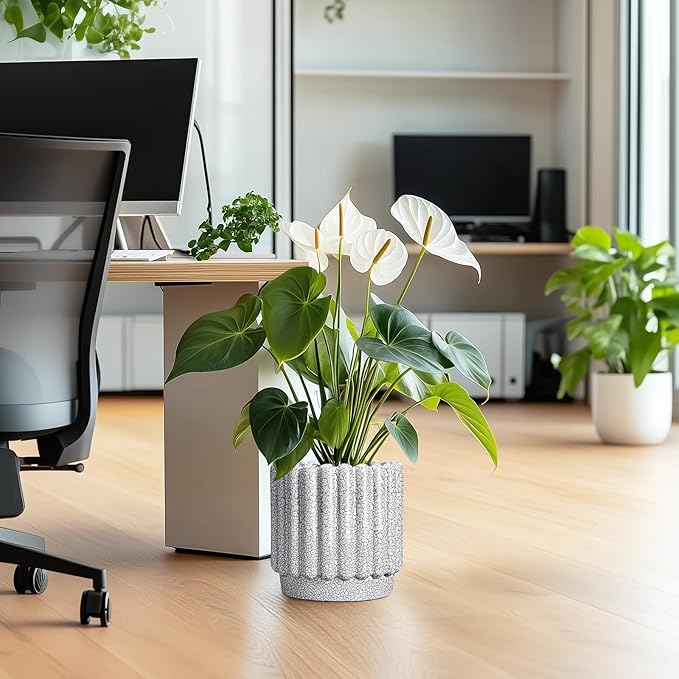 Ceramic Flower Pots - 9.6 Inch Indoor Planter, Decorative Ceramic Plant Pots with Drainage Hole, Fluted Round Large Planter Outdoor, Living Room Decor, Gifts for Women Men, Black and White