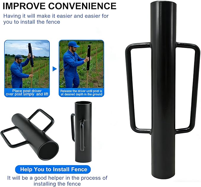 MTB Garden 1Pack 16 Inch Black Fence Post Driver with Handle 18 LB Steel T Post Pounder Portable Hand Post Rammer for Wooden Posts U Channels Fence Posts,16 Inch Post Pounder Good for Small Projects