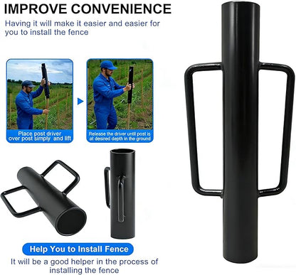 MTB Garden 1Pack 16 Inch Black Fence Post Driver with Handle 18 LB Steel T Post Pounder Portable Hand Post Rammer for Wooden Posts U Channels Fence Posts,16 Inch Post Pounder Good for Small Projects