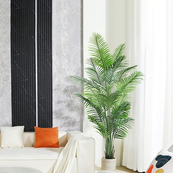 AnTing 6ft Artificial Palm Tree Indoor Decor with 15Trunks Plant Tall Fake Tropical Palm Tree in Pot Faux Areca Palm Tree for Home Office Living Room Decor Gift（1pack