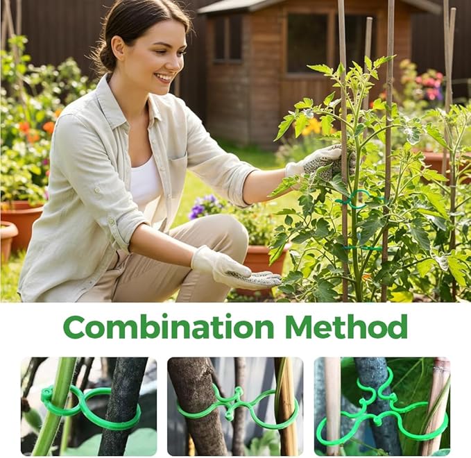 Plant Stem Support,Plastic Plant Clips for Climbing Plants,Tomato Vine Clips,Plant Fixing Clips,Garden Clips (Green 50pcs)