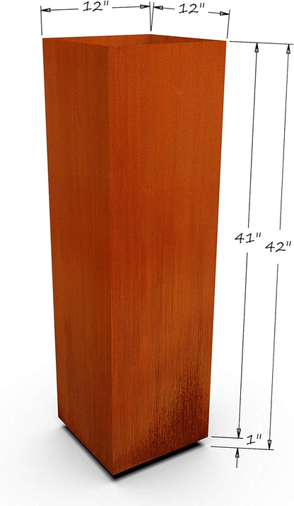 Plantercraft Corten Steel Planter Tall Cube Garden Box Metal Outdoor Heavy Duty | Made in USA | Fully Assembled | Commercial Residential