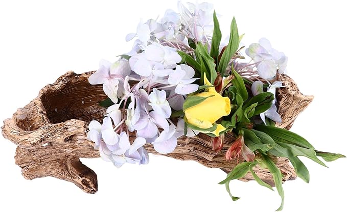 Artificial Driftwood Planter - Sculpted Succulent Planter, Vintage Tree Root Stump Log Style Flower Pot for Home Garden Decoration