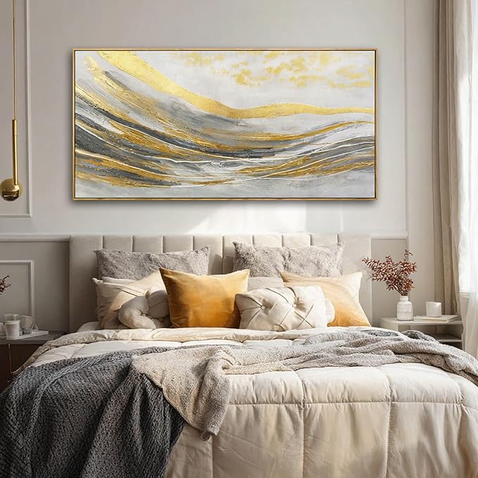 Abstract Wall Decor Modern Canvas Poster Gold Foil Wood Wall Art 24"x48" Pictures for Bedroom Wall Posters for Dining Room Area