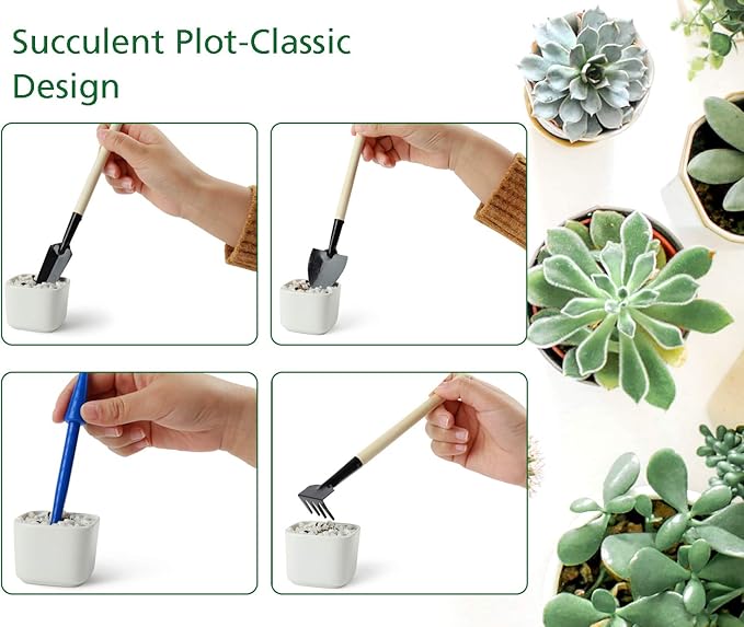 G GOOD GAIN Garden Succulent Kit with Organizer Bag, 15 Pieces Succulent Tools, Indoor Mini Hand Gardening Tools Set with Carrier for Bonsai Planter Miniature Fairy Planting Care(Green)
