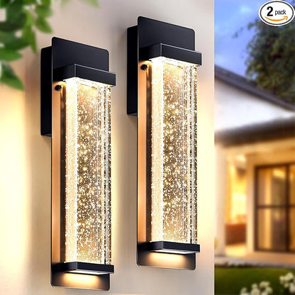 14" Bubble Glass LED Outdoor Wall Sconce Lights Exterior 2-Pack, Waterproof Modern Outdoor Porch Lights Wall Mount 3000K, 12W Black Exterior Lighting Fixtures Coach Lights for Garage House